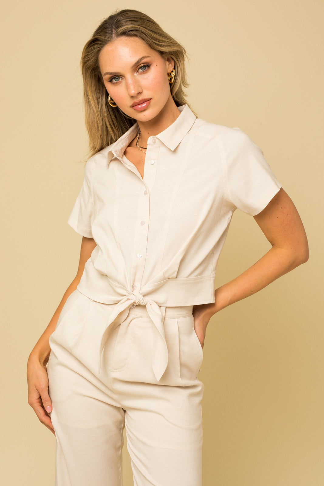 Riley Tie Front Button Down Top