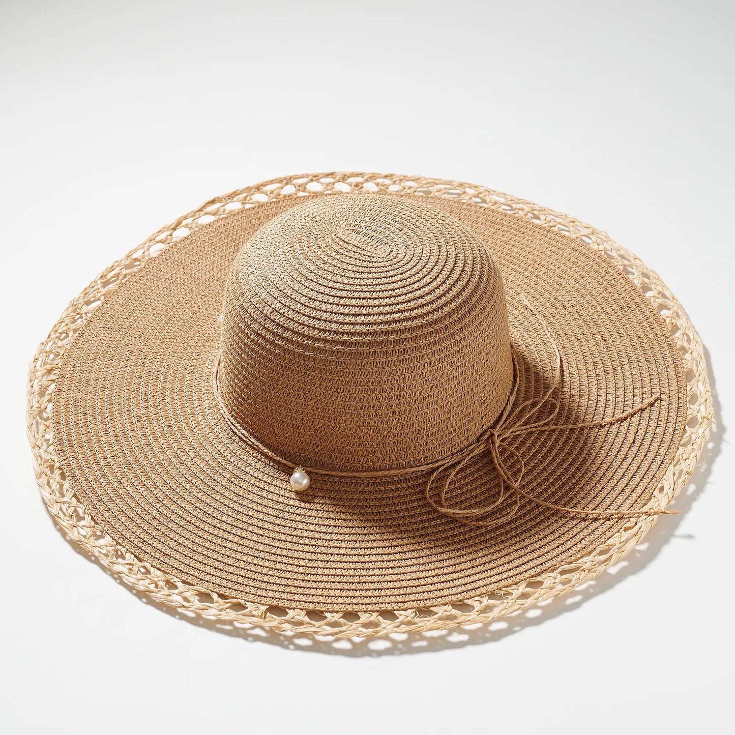 Pearl String Bow Straw Hat